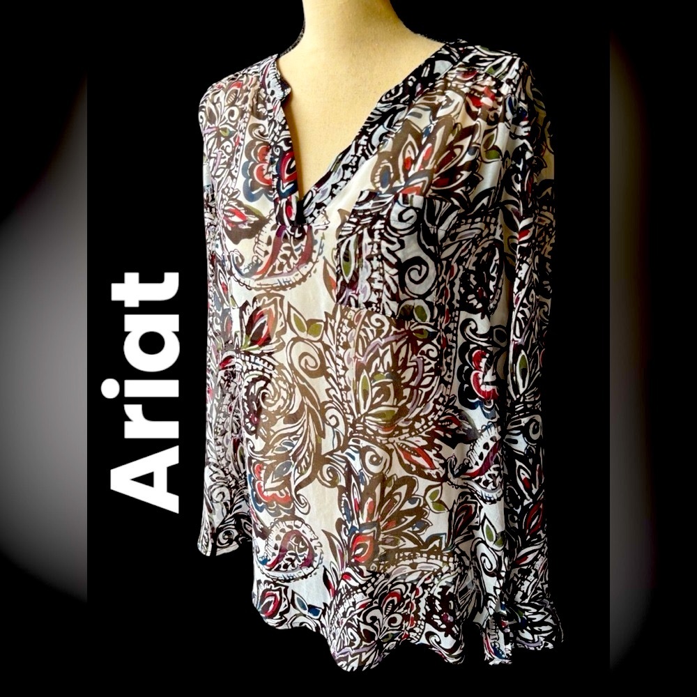 Ariat-women’s medium semi sheer hi/low hem tunic. Gorgeous colors. GUC!